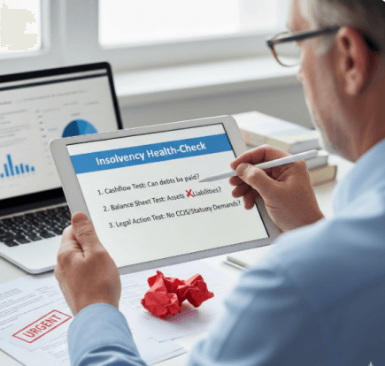 Man looking at Insolvency Tests on IPAD